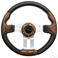 RHOX STEERING WHEEL, AVIATOR 5 WOODGRAIN GRIP/BRUSHED ALUMINUM SPOKES