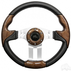 RHOX STEERING WHEEL, AVIATOR 5 WOODGRAIN GRIP/BRUSHED ALUMINUM SPOKES