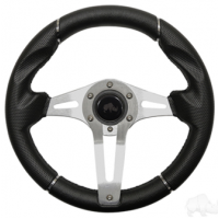 RHOX STEERING WHEEL, CHALLENGER BLACK GRIP/BRUSHED ALUMINUM SPOKES