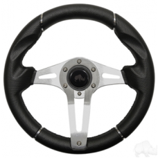 RHOX STEERING WHEEL, CHALLENGER BLACK GRIP/BRUSHED ALUMINUM SPOKES